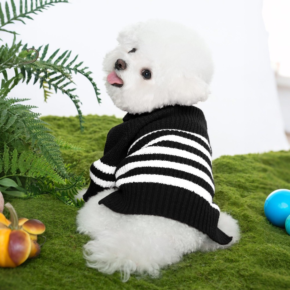 Haloumoning Small Dog Pullover Sweater, Striped Knitted Pet Medium, Black
