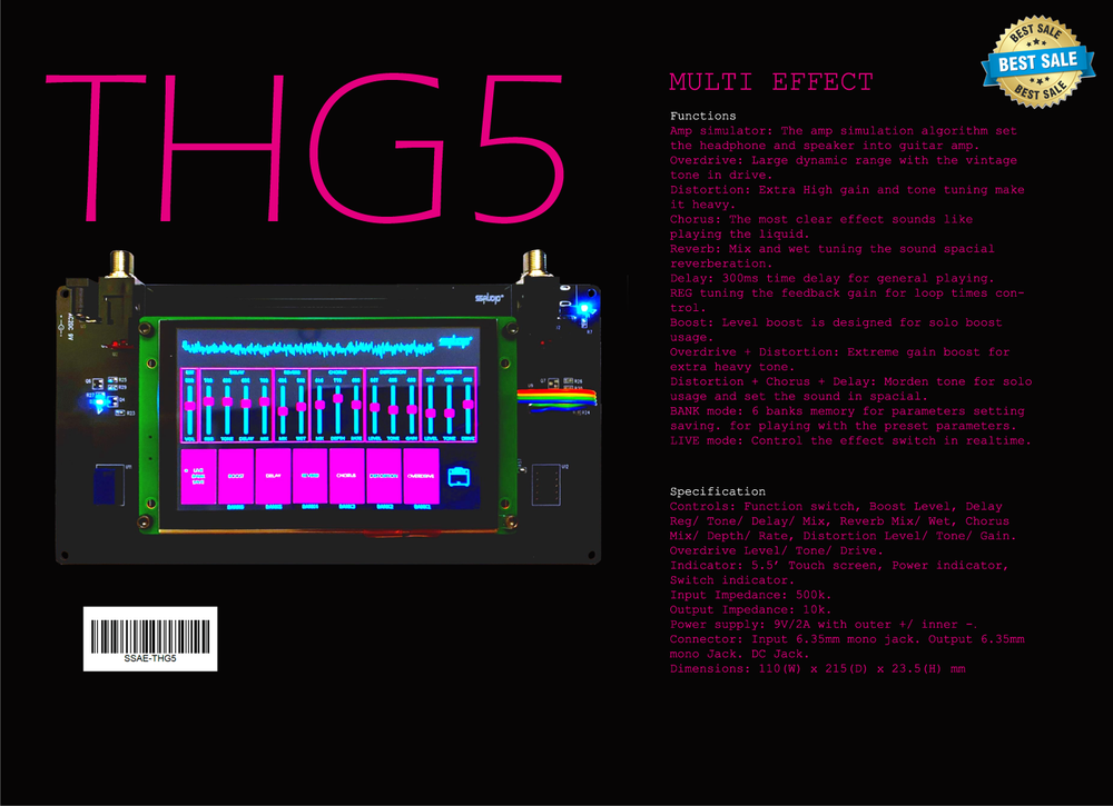 Guitar Multi Effect Touch Control Overdrive Distortion Chorus Reverb Delay Boost