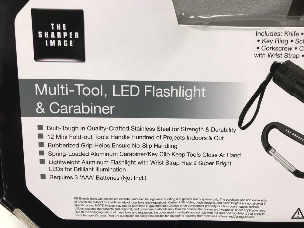 The Sharper Image SH6027SL 3 Pc. Multi Tool Kit Flashlight Carabiner Silver