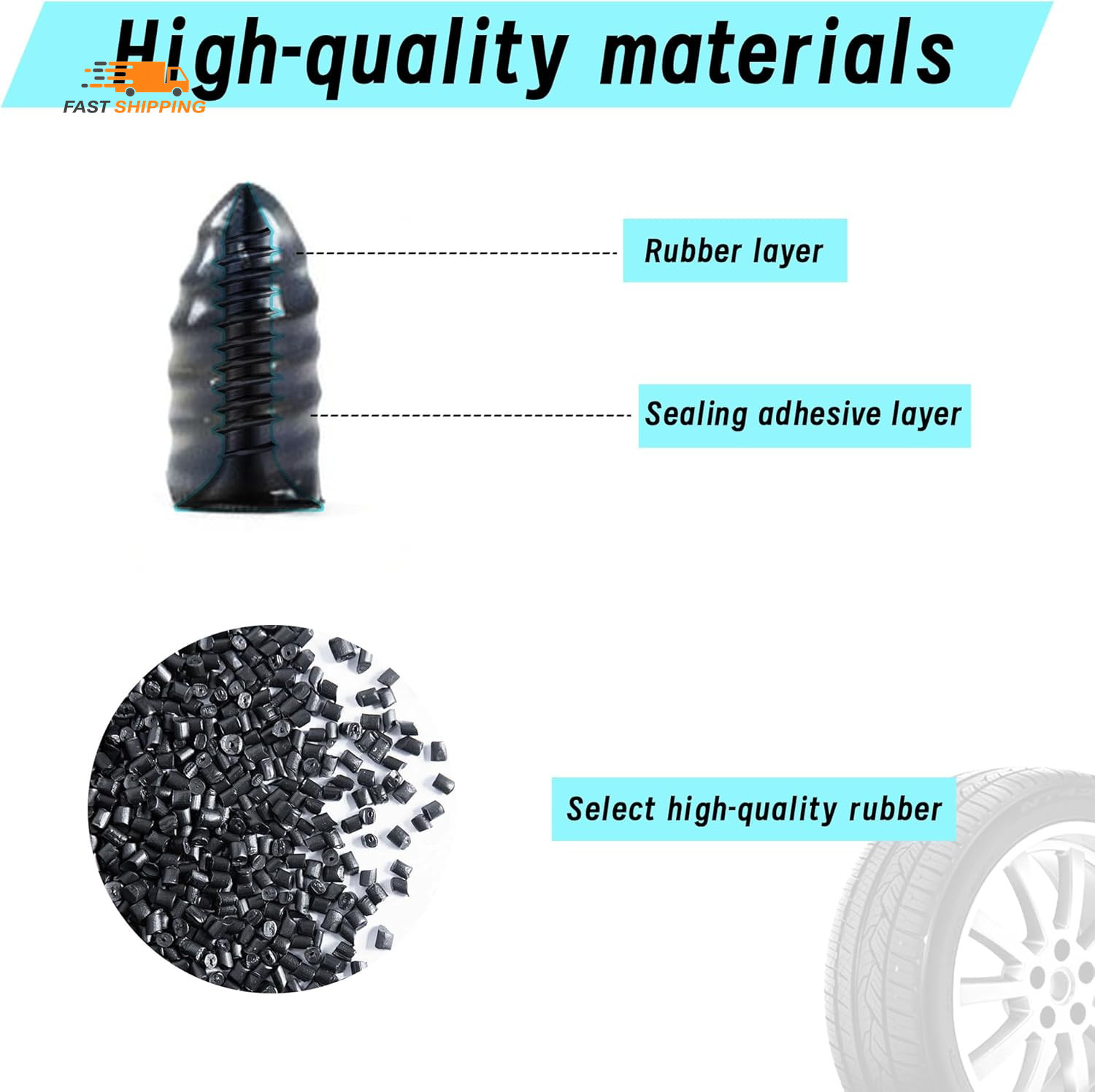 60 PCS Tire Plugs Screw Type, Tubeless Tire Repair Rubber Nail Kit, Quickfix Tir