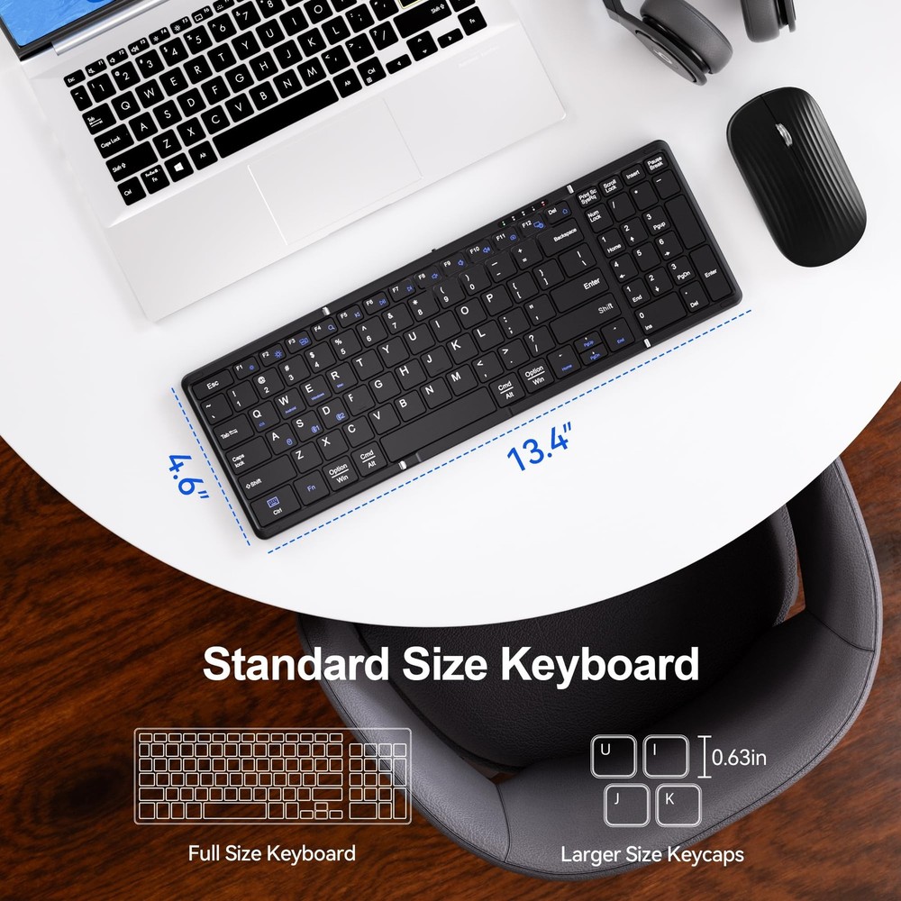 Portable Foldable Keyboard and Mouse Combo,Dual Mode Bluetooth×2+2.4G Wirel
