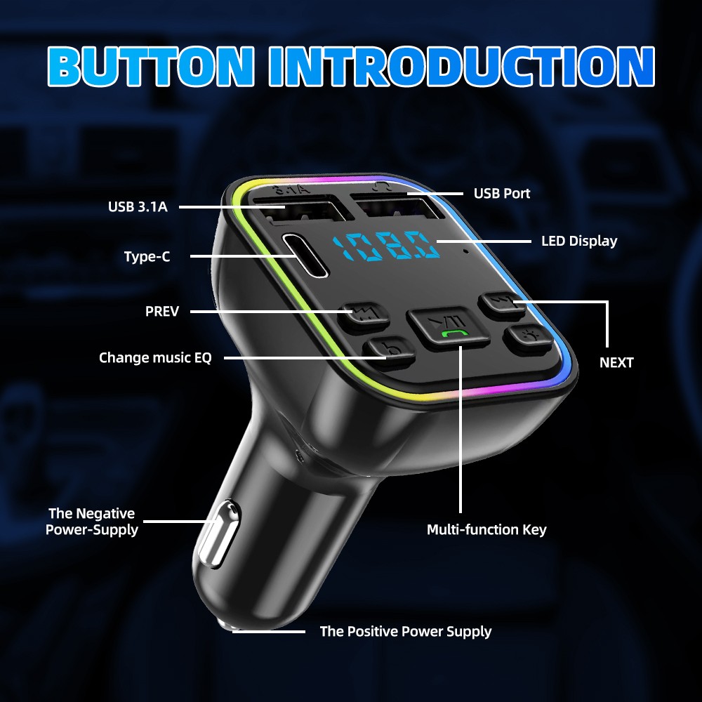 2PCS Car Handsfree FM Transmitter Adapter Wireless Bluetooth Receiver MP3 Player