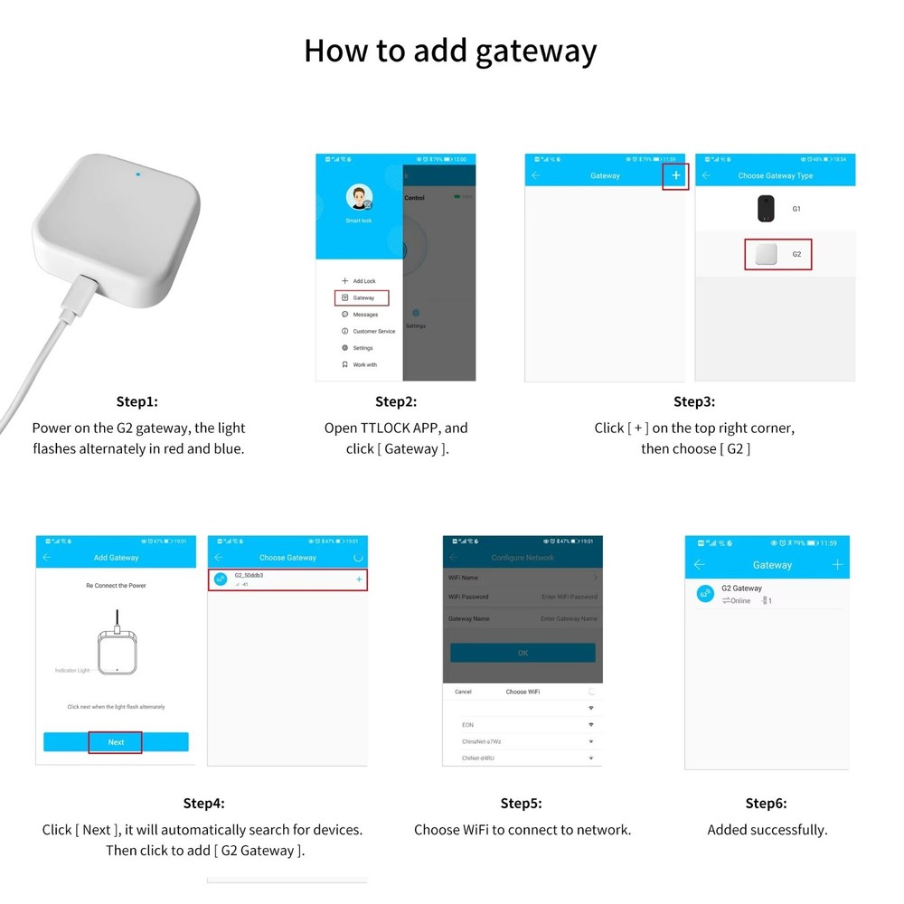 TTlock App G2 Gateway 2.4G Wi-Fi Control Smart Locks - Wireless