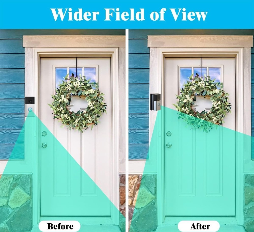 Enhanced Viewing Range Video Doorbell Mount - Adjustable 30-55 Degrees Black