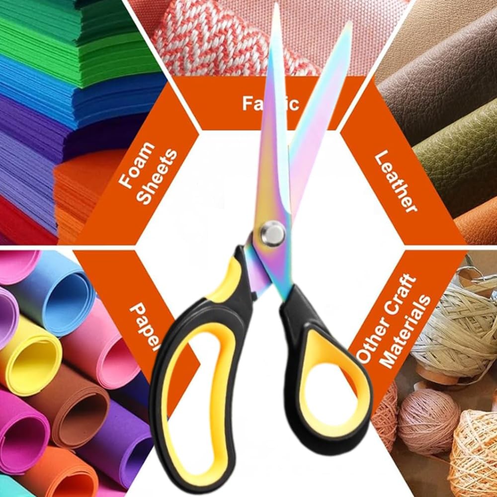 Scissors Multi-Purpose, 9.5" Sharp Sewing Scissors, Professional Heavy Yellow
