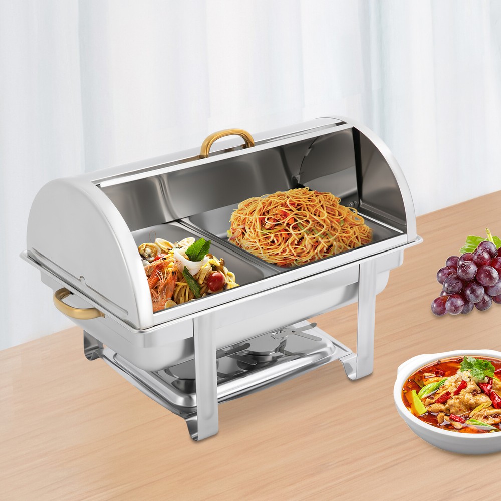 9L Rectangular Stainless Steel Double-compartment Chafing Dish Buffet Warmer NEW