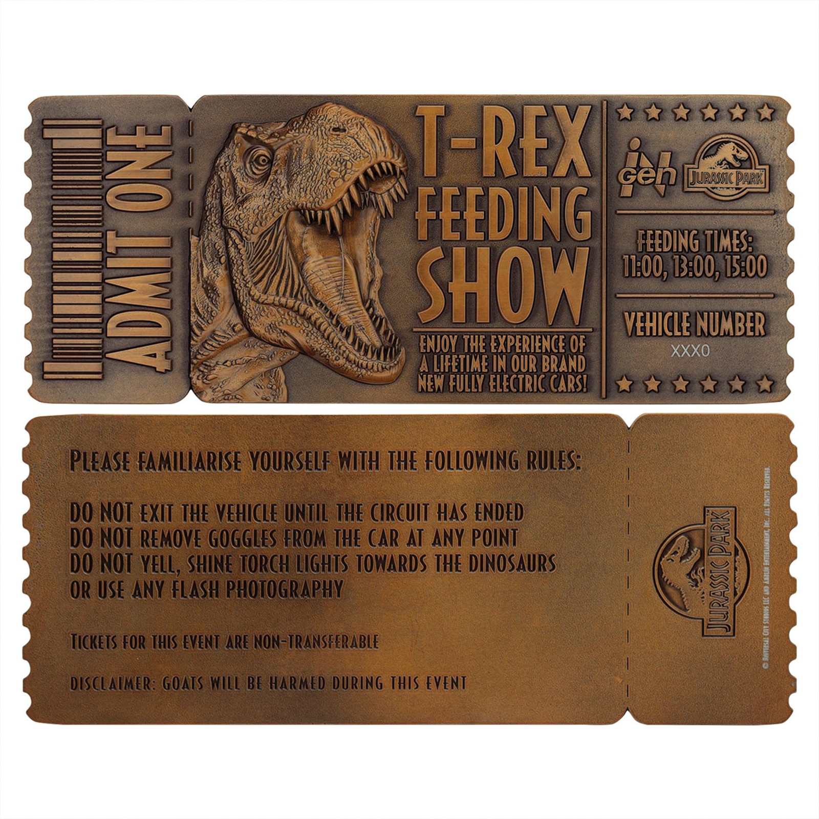 Jurassic Park Feeding Show Ticket Metal Replica