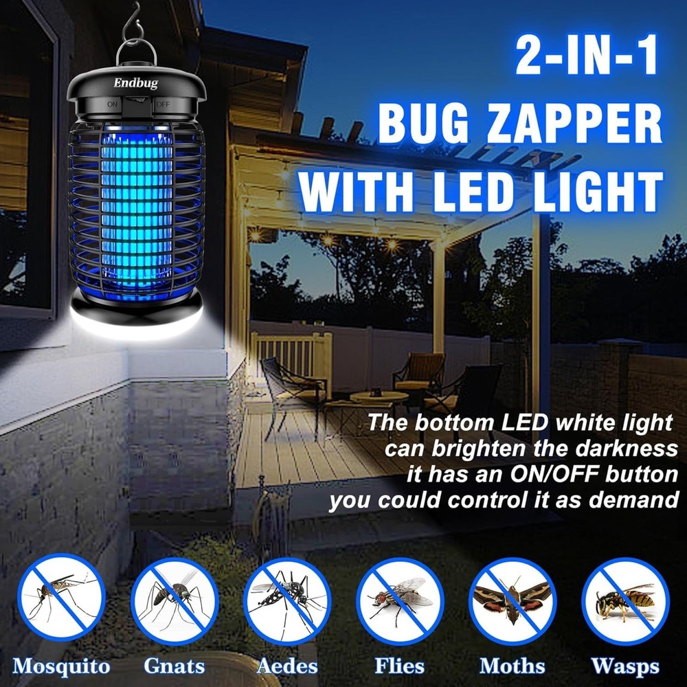Endbug Bug Zapper, Zapper Outdoor Indoor with LED Light, Medium, 2 in 1