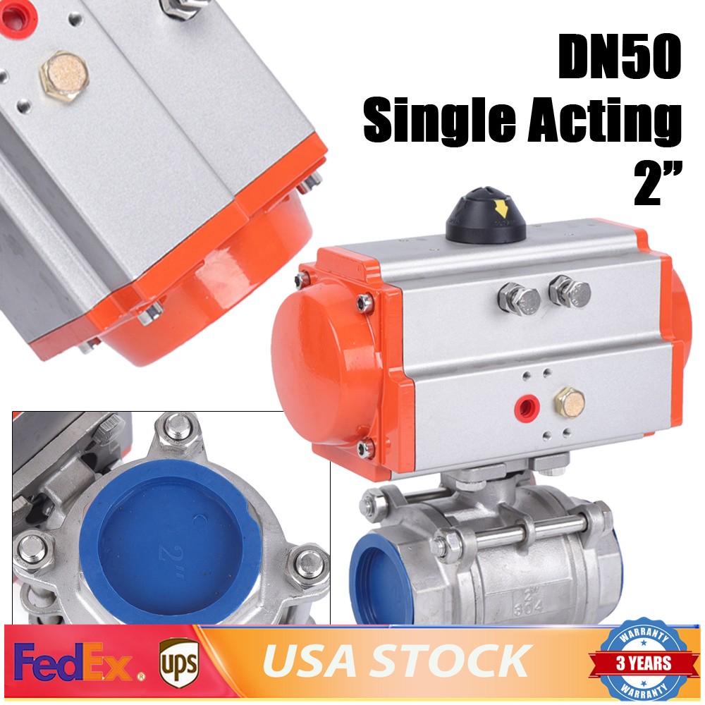 2" Pneumatic Air Actuated Stainless Ball Valve  Single Acting Spring Return NEW