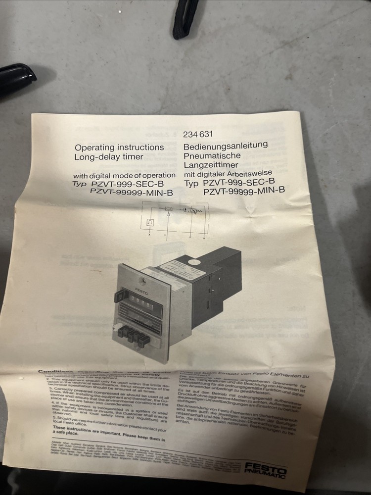 FESTO LONG DELAY TIMER PZVT-99999-MIN-B
