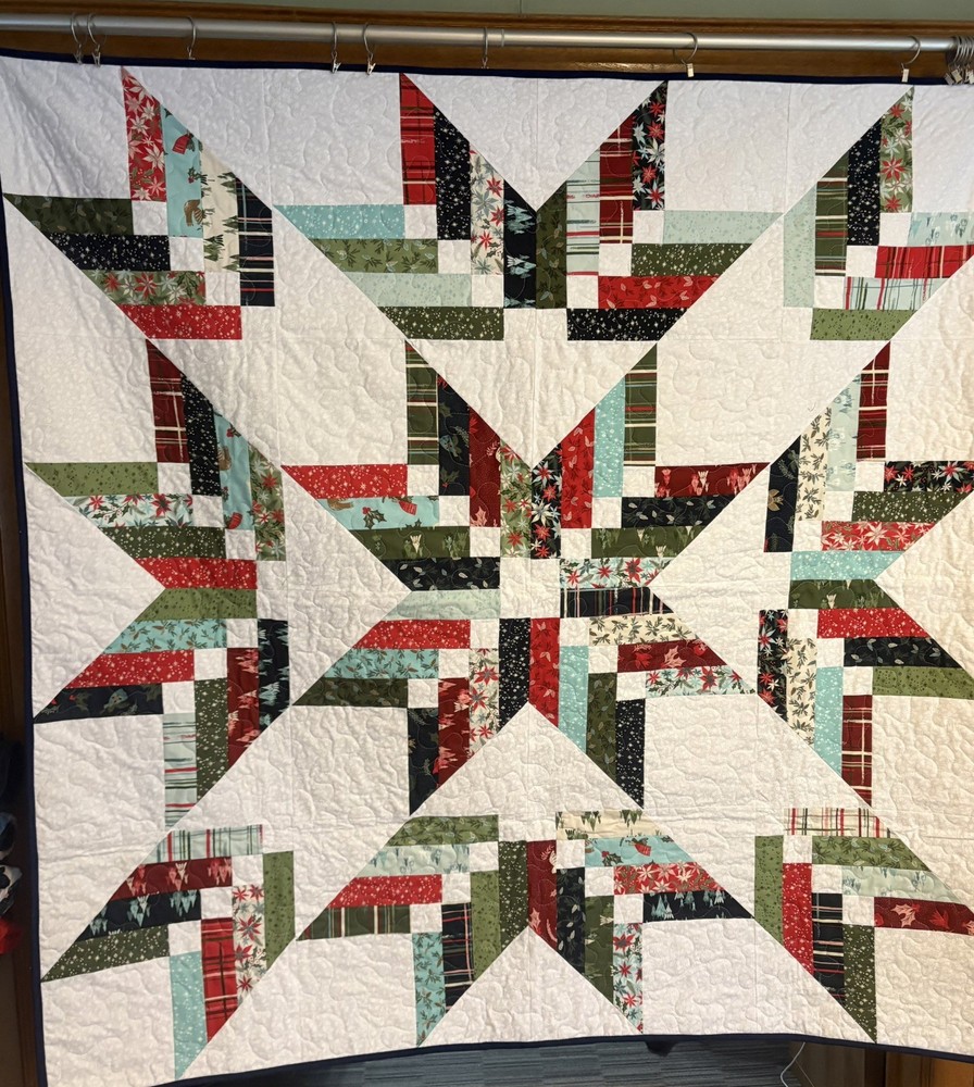 Handmade throw size binding tool star pattern quilt