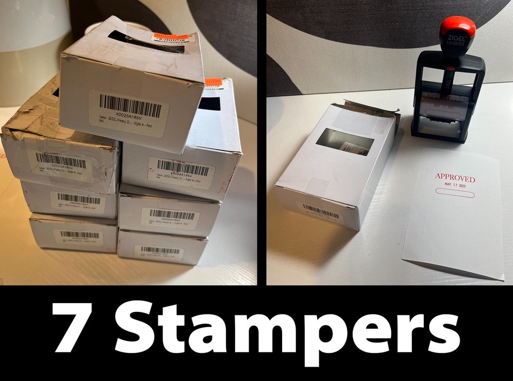 7pk Zigel LD-Dater "APPROVED" Customizable Date, Self Inking Stamper, Red Ink