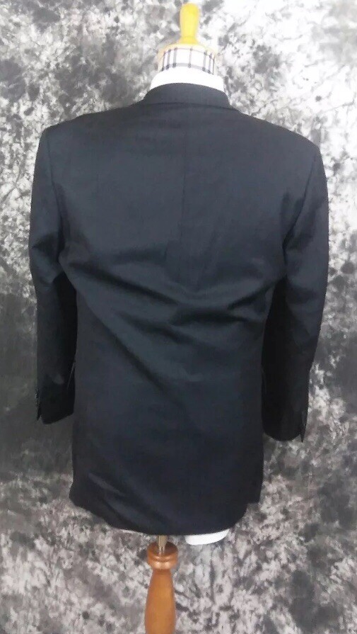 Mens 42L Hugo Boss Solid Black Button Suit Coat