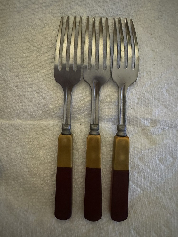 Vintage Butterscotch Red Two Tone Bakelite Handle Flatware 11 Piece