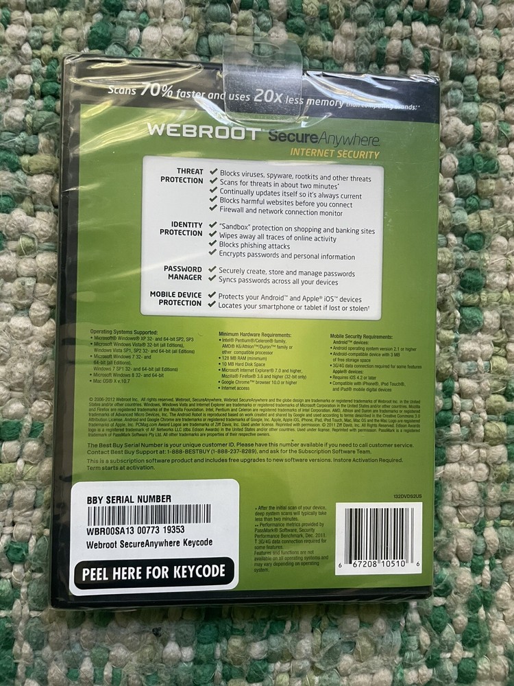 Webroot Secure Anywhere Internet Security WINDOWS 8 Compatible PC Mac or Mobile