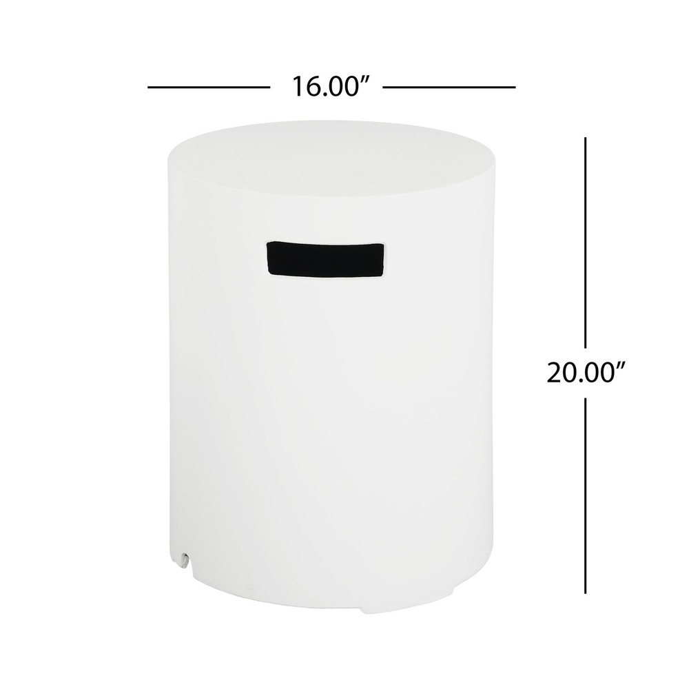 White Concrete Fire Pit Table, Multi-Functional Outdoor Propane Holder