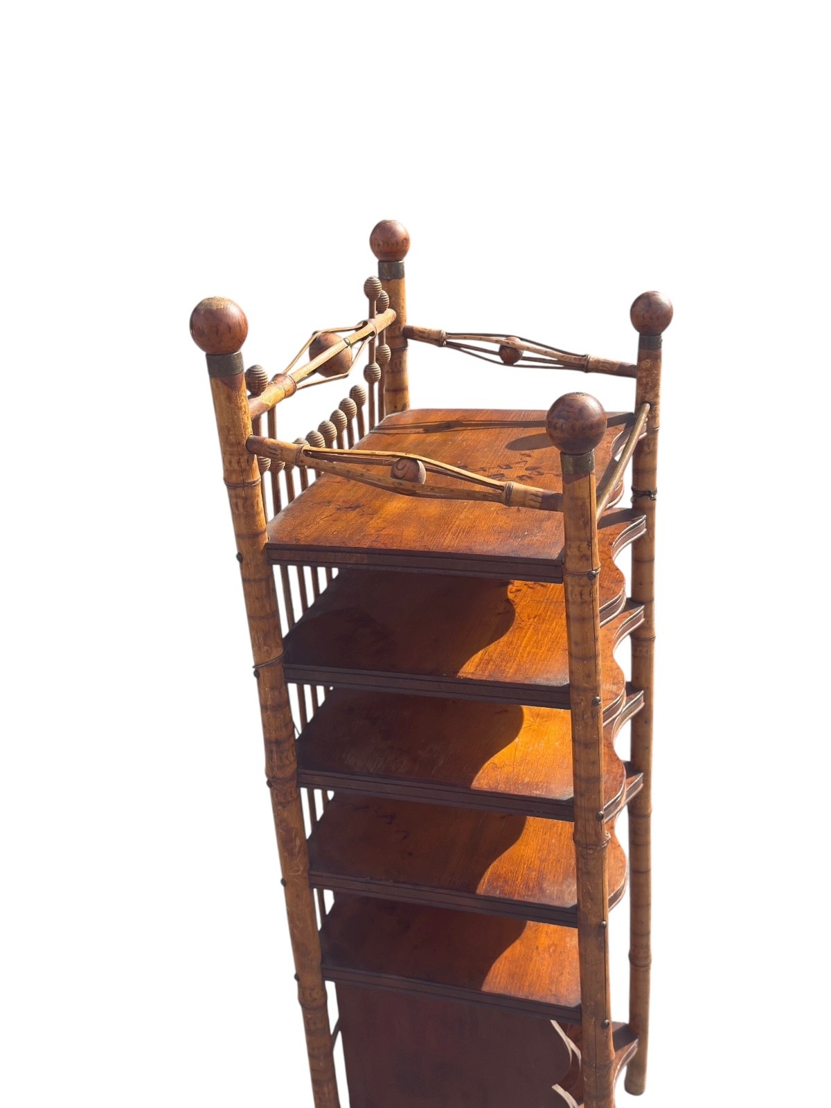 antique victorian stick and ball eastlake bamboo bookshelf magazine rack 1890
