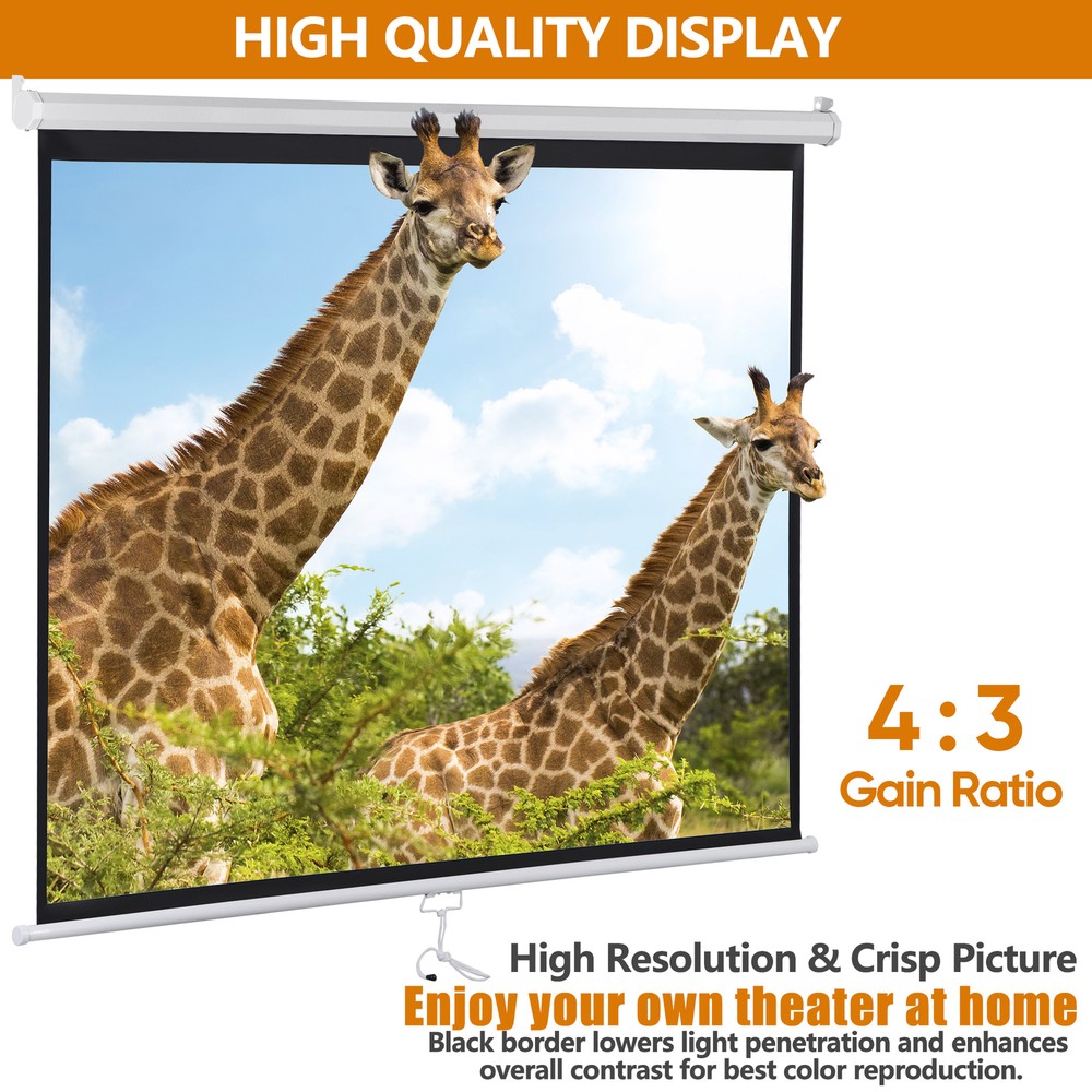 73" Manual Pull Down Auto Lock Projector Projection Screen Party Movie 43"x57"