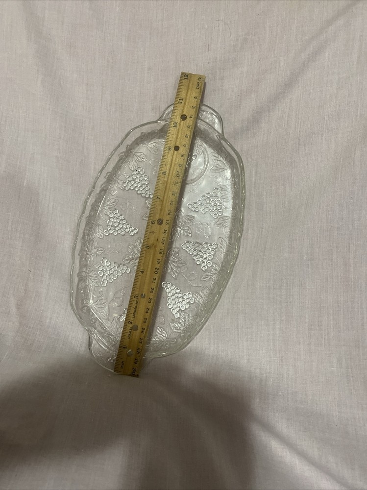 A Clear Vintage Anchor Hocking Snack Tray -Grape Pattern/ Candy Dish