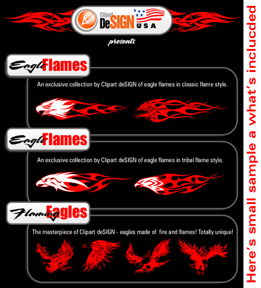 EAGLE FLAMES CLIPART -VINYL CUTTER PLOTTER CLIP ART IMAGES-VECTOR CD