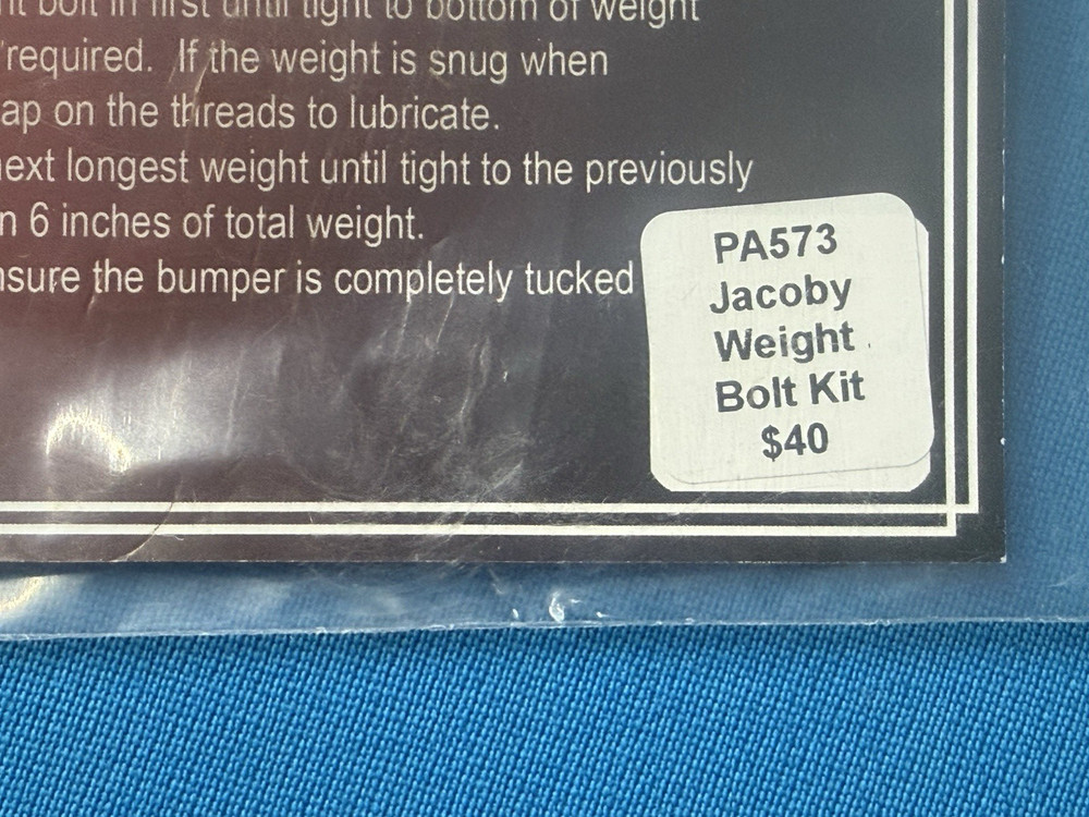 JACOBY ADJUSTABLE WEIGHT BOLT SYSTEM