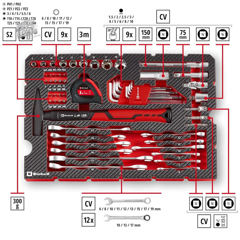 Einhell Original 80 Piece E-CASE (High Quality Tool Set in One Rob