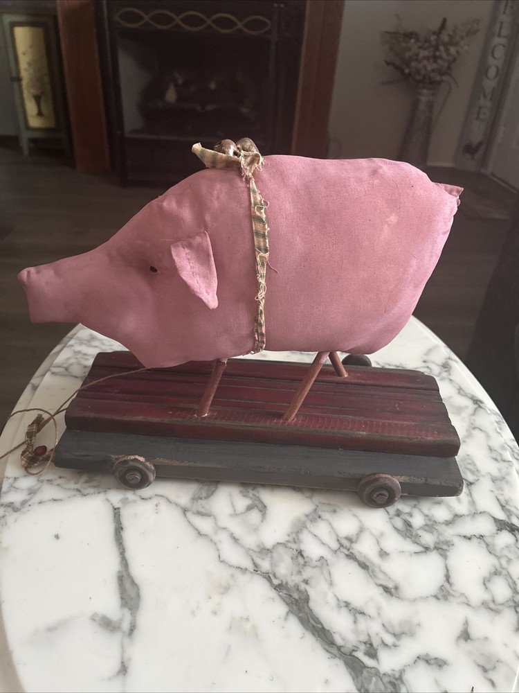 antique Pig On Wheels Pull Toy