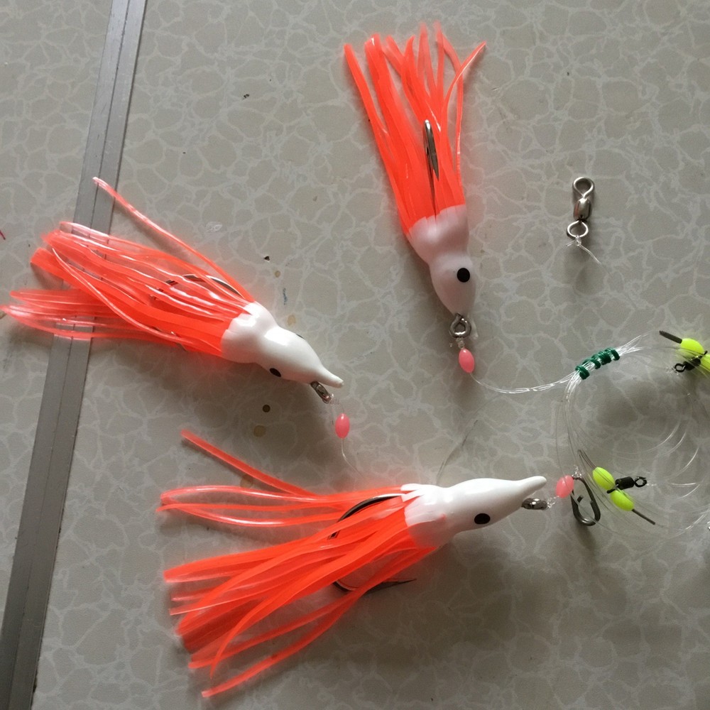 Cod Polllock 3 Hook Flapper Rig 8/0 Hooks White Head Orange Muppets 6” Lures