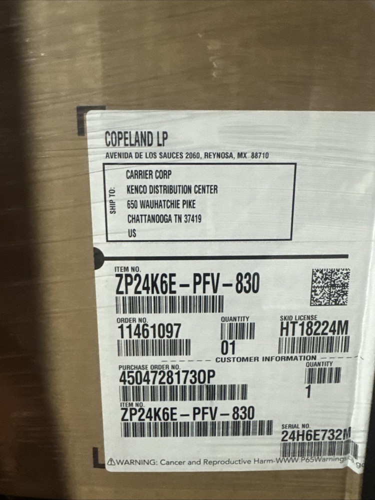 Copeland ZP24K6E-PFV-830 Single Phase Scroll Compressor Emerson (NEW)
