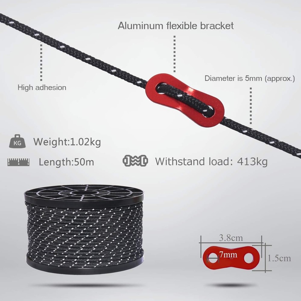 164ft Guyline Solid Braid Nylon Rope for Outdoor Activities