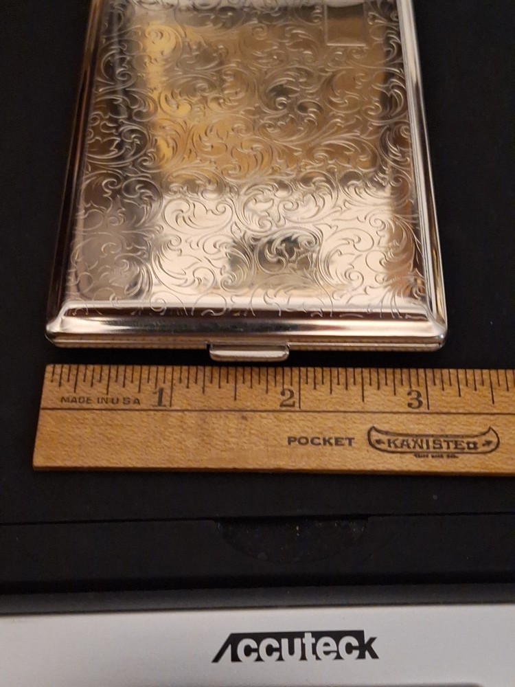 German Made Silver-Tone Etched Scroll Cigarette Case with Mirror