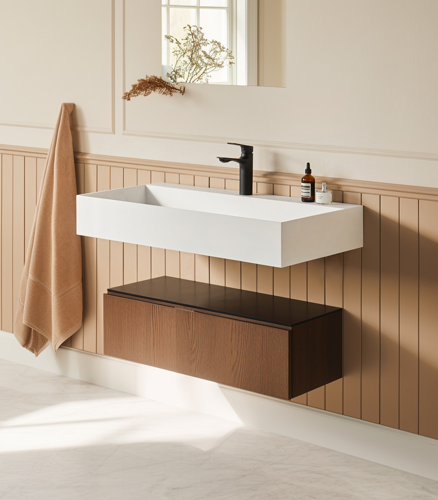 36" x 18" Solid Surface Wall Mount Rectangle Matte White Vessel Sink with Fauc