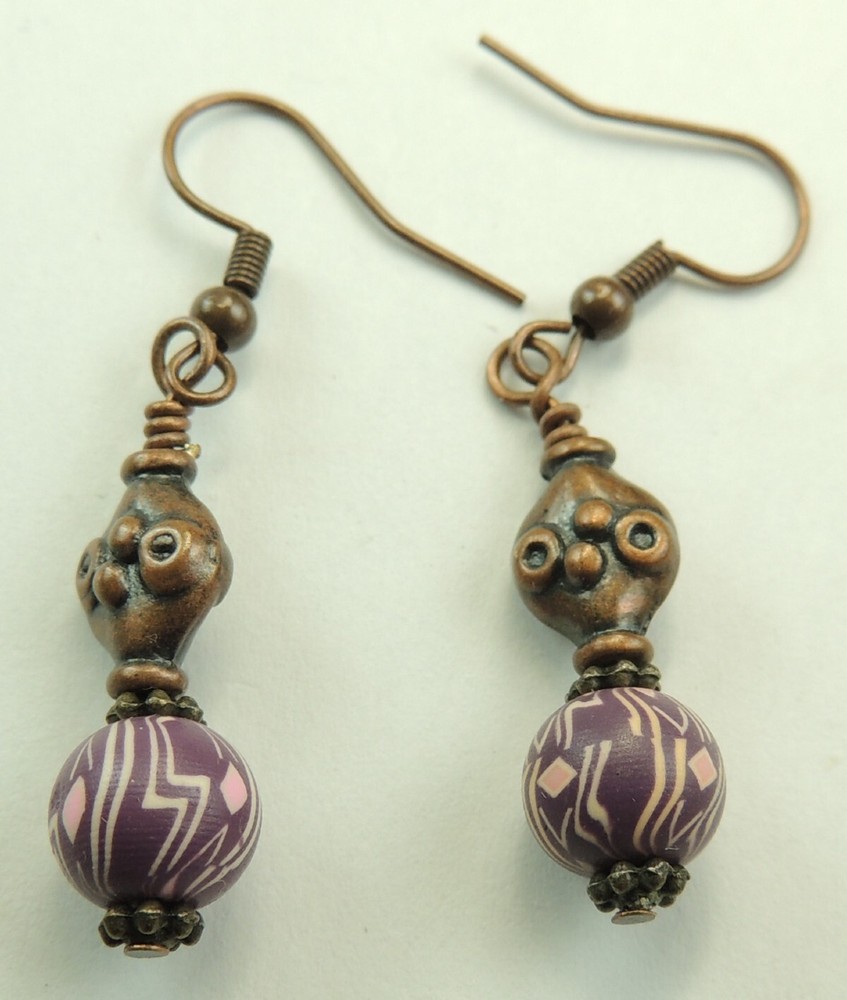Maroon Pattern Polymer Clay Dangle Earrings  Boho Chic Handmade Jewelry