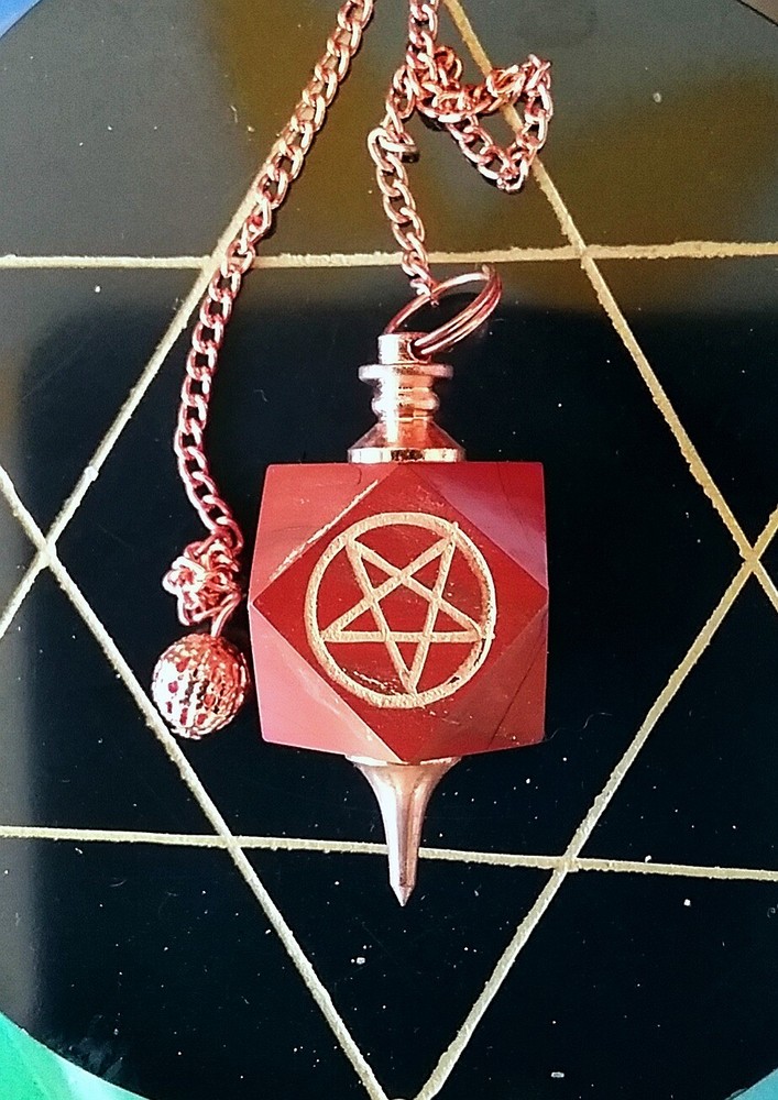 RED JASPER PENTAGRAM DOWSING PENDULUM, GEOMETRIC PENDULUM, WICCAN PENDULUM
