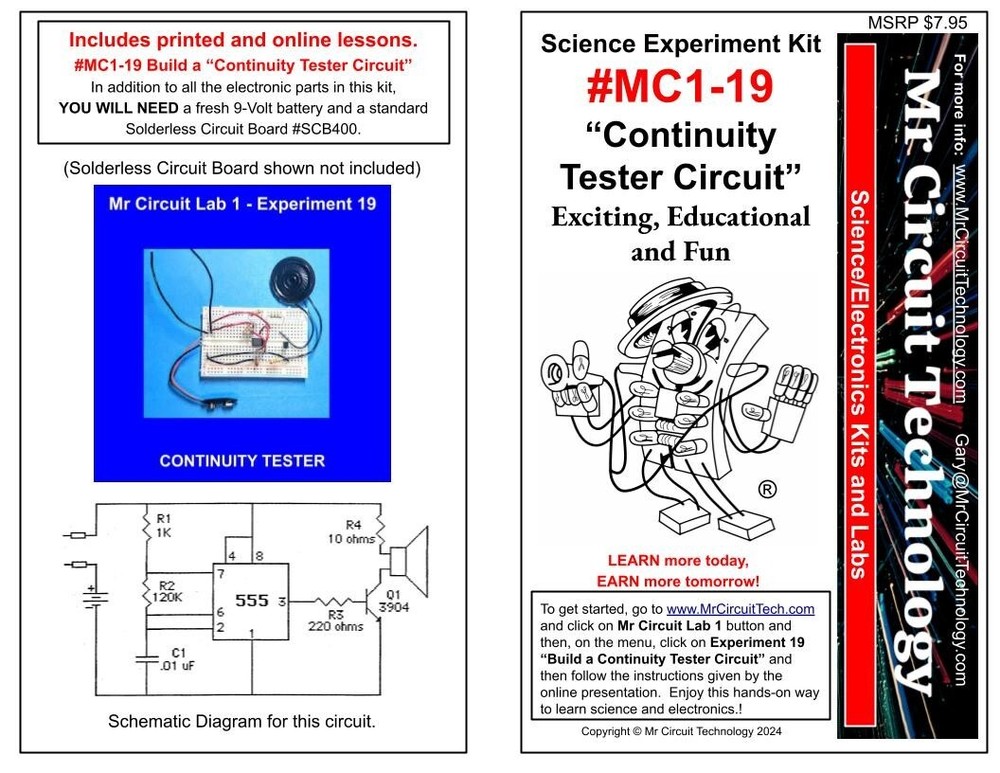 MC1-19 ** Mr Circuit Science ** Experiment Kit  -CONTINUITY TESTER