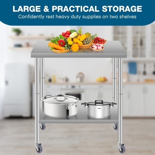 NSF Stainless Steel Work Prep Table with Casters Commercial Restaurant Kitchen