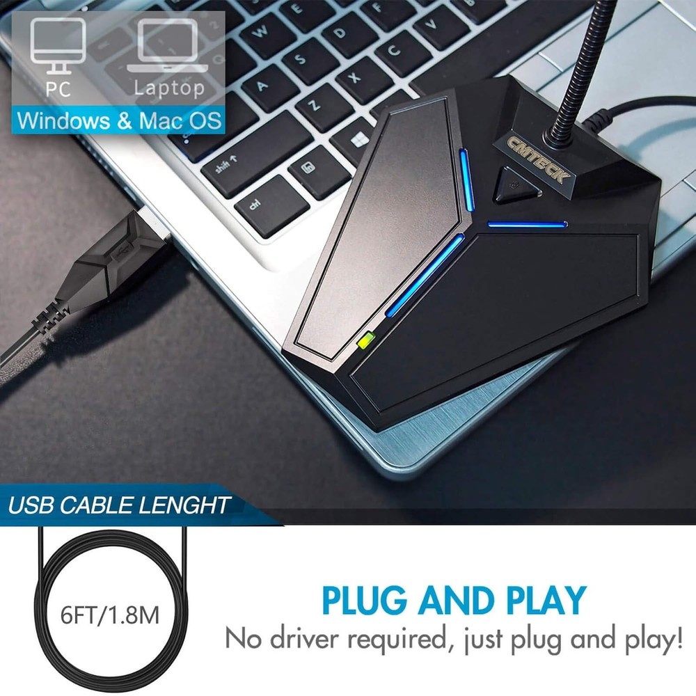 USB Computer Microphone, Plug &Play Desktop Omnidirectional Condenser PC Laptop