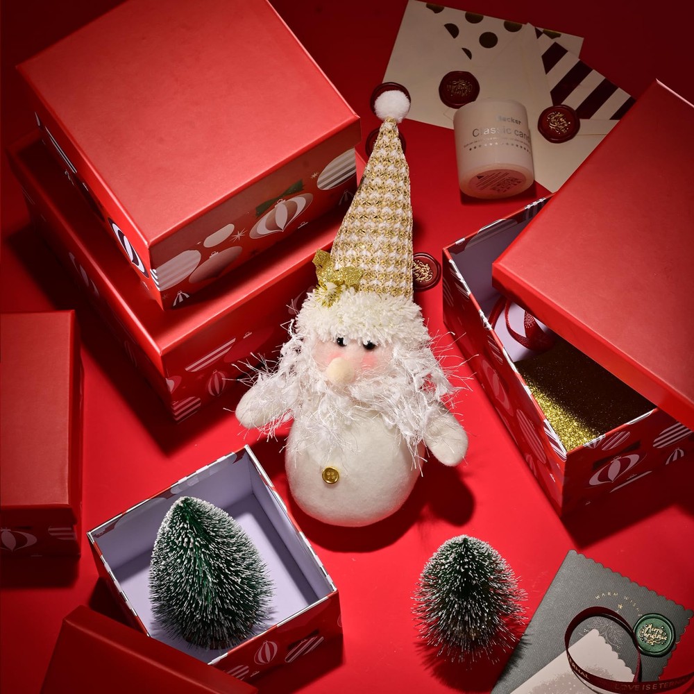 5PCS Christmas Nesting Gift Boxes Set, Red Silver Foil Lantern Flat Square Ca...
