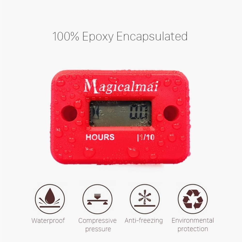 Waterproof Inductive Hour Meter for Gas Engines - Red LCD Display