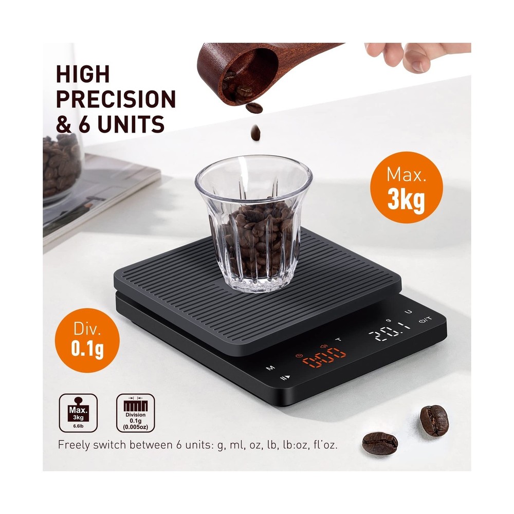 BAGAIL BASICS Coffee Scale with Timer, 0.1g High Precision Kitchen ... Fast Ship