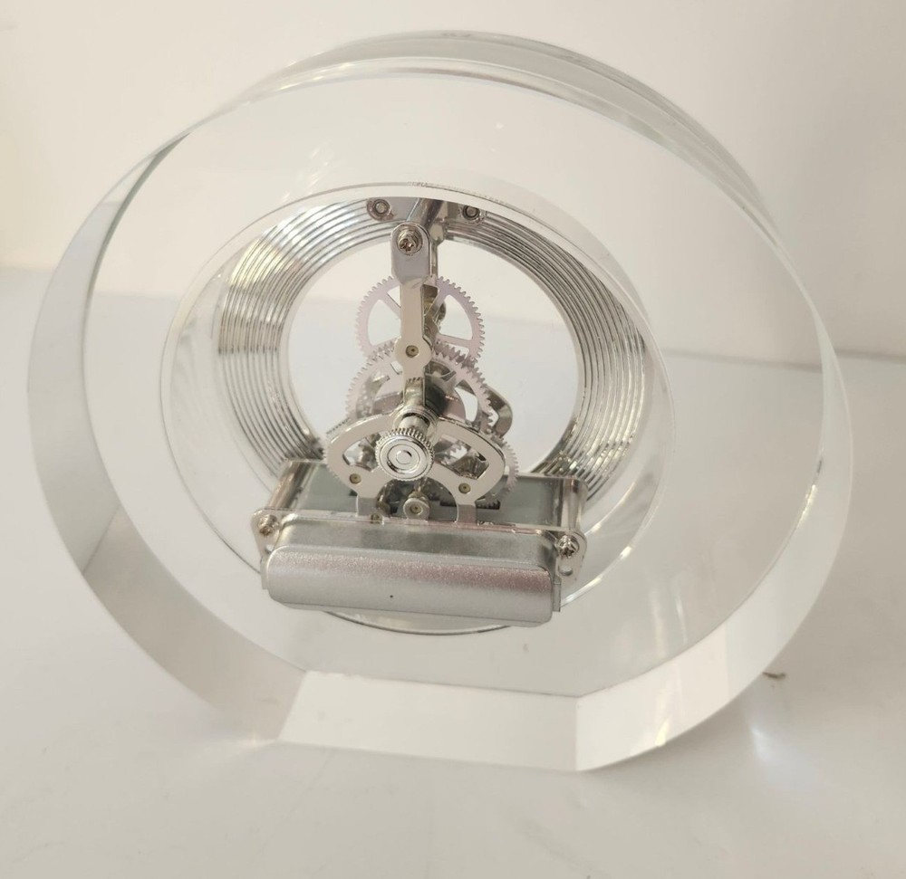 Crystal Desk Clock With Roman Numerals & Exposed Silver Gears Elegant & Function