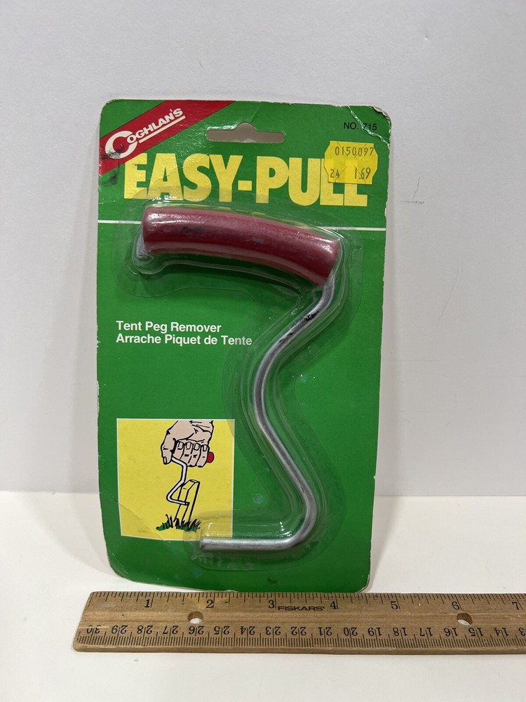 Vintage 1988 Solid Metal Tent Peg Puller Tool w/ Handle Chrome Camping, NOS