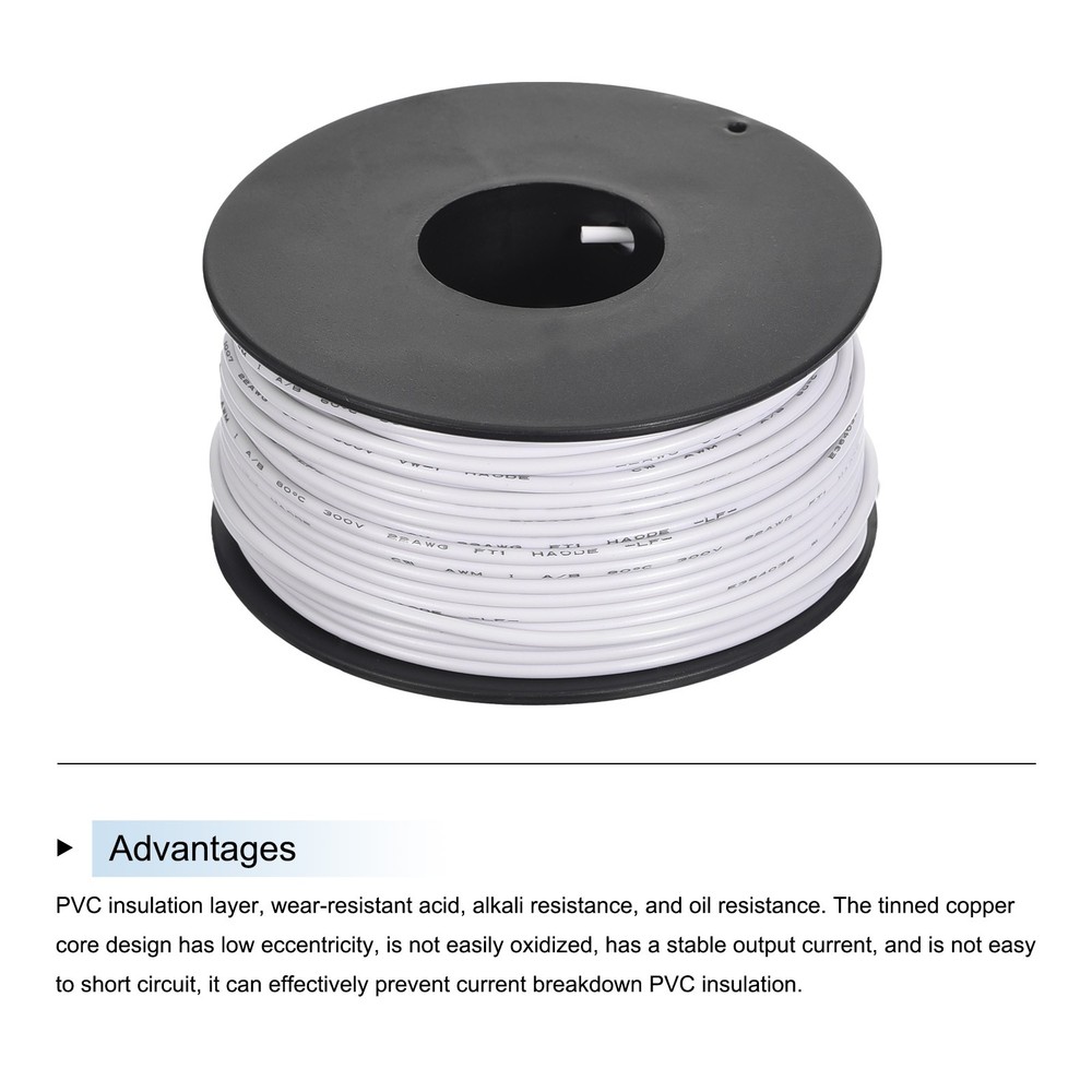 22AWG Stranded Wire Hookup 30M/100ft White Electrical Wire UL1007 Spool