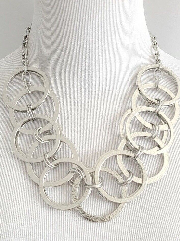 CHICO'S SILVER TONE BIB NECKLACE