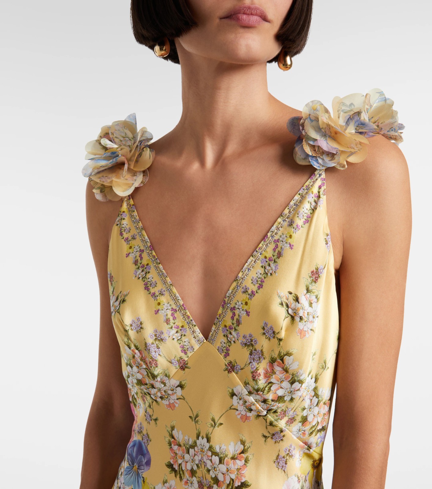 NWT CAMILLA Embellished floral ruffled silk satin maxi dress