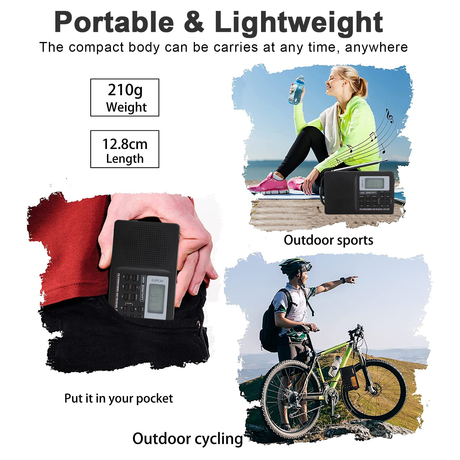 Portable Full Band AM/FM/SW/MW/LW Radio Digital Stereo Speaker Player+Headphones