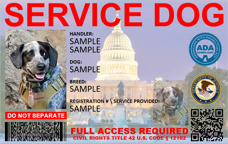HOLOGRAPHIC ADA SERVICE DOG ID CUSTOMIZABLE SINGLE SIDE ONLY