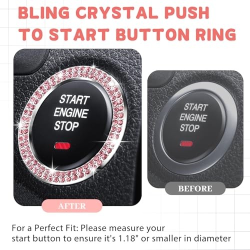 Push Start Button Cover, Ceramic Heart Button, Bling Crystal Ring, 4-Pack Pink