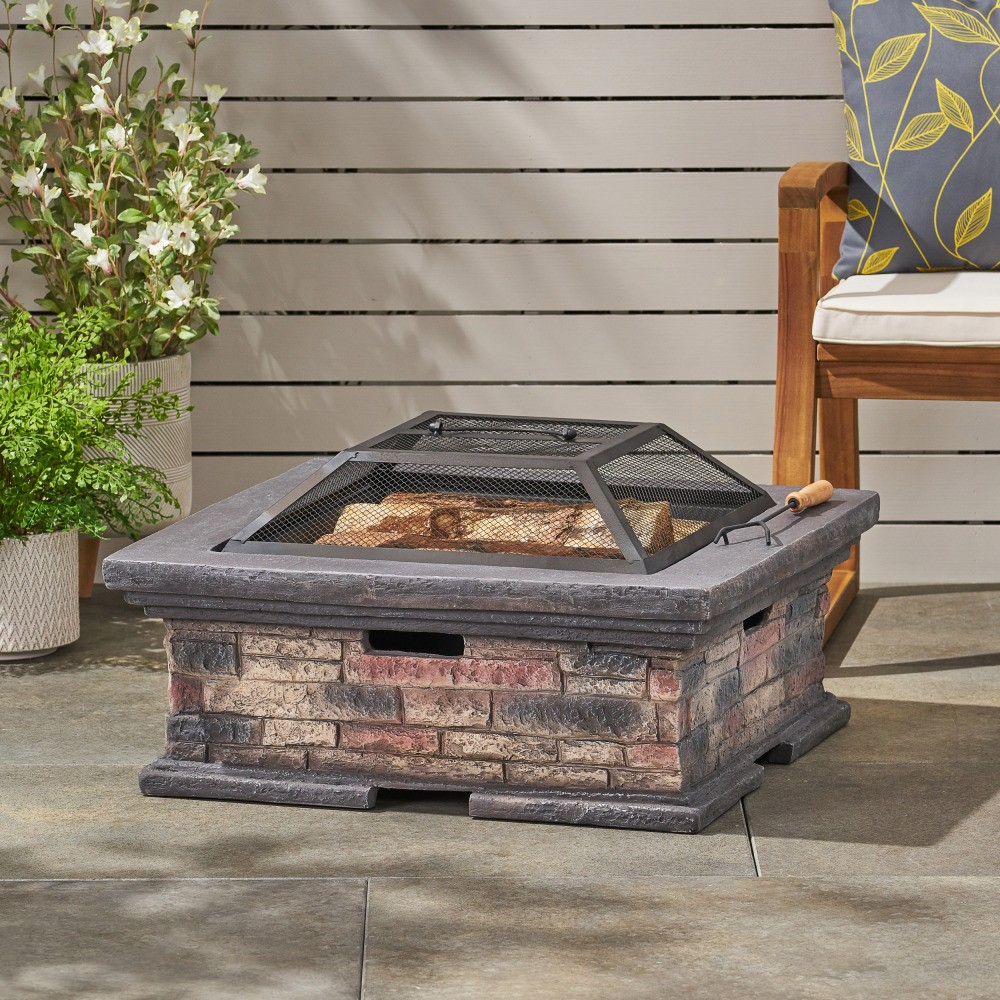 Square Wood-Burning Fire Pit with Protective Shield