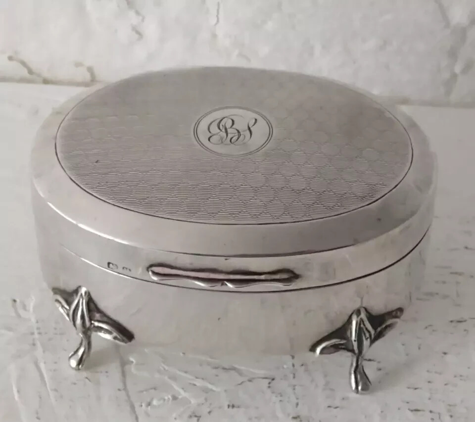 Antique Solid Silver Trinket Box - Birm. 1919.